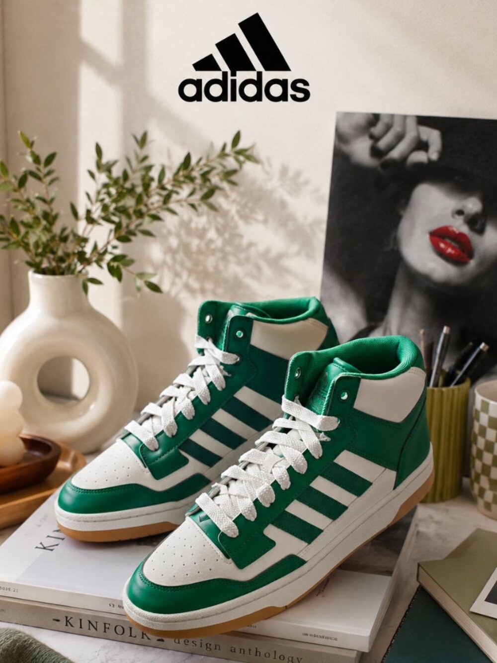 Adidas Rapid Court Mid Green White Gum Mens Basketball Shoes Size 12 JS2218